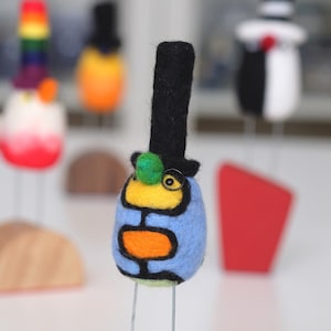 Unique Needle-Felted Bird Sculpture Art Gift Collectable Mid Century Modern Atomic Wood Metal Wire Stylish Original OOAK Mr. Murgatroyd No.5