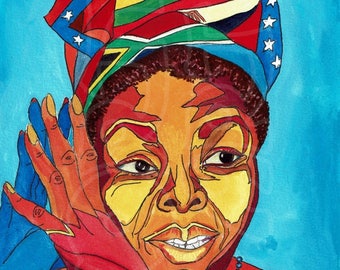 Print 'Maya Angelou' from original gouache painting giclee portrait