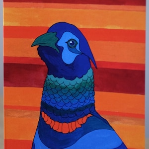 Agradável cartão de felicitações Les da pintura original em guache - cartão de animal pintado à mão, jogo de caça de faisão, pássaro, cartão em negrito brilhante