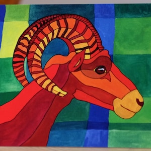 Cartão de felicitações Dickie da pintura original em guache - cartão em negrito brilhante com estampa americana de carneiro pintado à mão