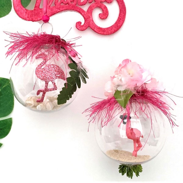 Flamingo Ornament Collection, Tropical Christmas Decorations, Beach Lover Gift, Holiday Coastal Decor