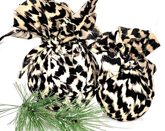 Animal Print Ornaments, Jungle Theme Holiday Decor, Fabric Christmas Balls, Ornament Gift Set