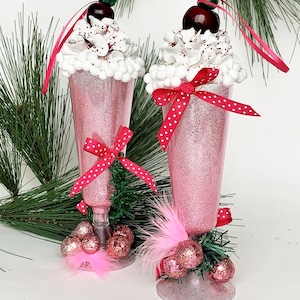 Pastel Christmas Décor, Faux Strawberry Ice Cream Sundae with Whipped Cream, Pink Ornament, Gift for Ice Cream Lover