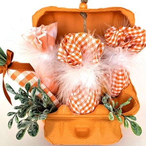 Rustic Easter Decor, Orange Gingham Easter Eggs with Farmhouse Carrot, Easter Gift for Her