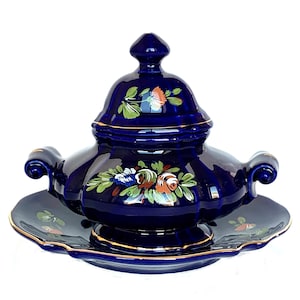 Creazioni Cobalt Blue Sugar Bowl with Lid and Saucer