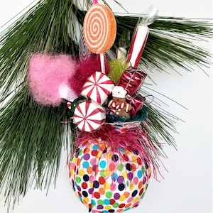 Candy Ornaments, Colorful Polka Dot Fabric Christmas Ball, Lollipop and Cotton Candy Holiday Decor