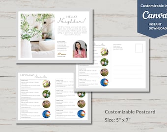 Hi Neighbor! Upcoming Events Postcard, Realtor, Realtor Marketing, Marketing, Referral, Printable, Editable, Real Estate Marketing