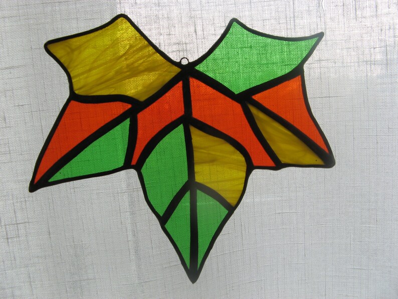 Maple Leaf Ornament Stained Glass Window Decoration Art Home Etsy