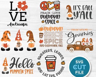 Pumpkin Spice Gnomes, SVG bundle, fall gnomes svg, psl svg, old truck, its fall yall, chilling with my gnomies, everything nice, svg dxf png