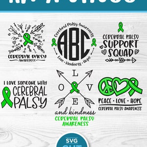 Cerebral Palsy svg bundle, Cerebral Palsy awareness, Cerebral Palsy, I love someone with, monogram, green ribbon, peace love hope, support