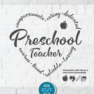 Preschool Teacher svg, preschool svg, preschool heart svg, first day, School svg Files, Teacher svg, Back to School, kit with icons