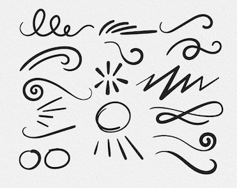 Flourish svg, swoosh svg, swirl swashes svg, swirls svg, squiggle doodles, swirly swish, divider underline, curly svg, curls svg, dxf png