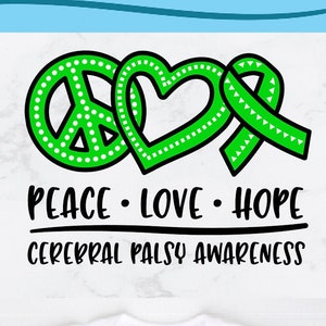 Cerebral Palsy svg, Cerebral Palsy awareness, Cerebral Palsy, arrows, green ribbon, support, peace love hope, svg design for crafters