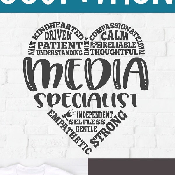 Media Specialist svg, subway art heart, social media manager, digital multimedia, svg dxf png, coworker gift ideas, digital or library idea