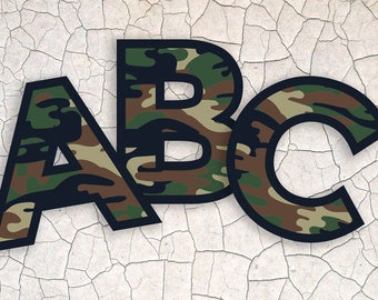 Camo SVG alphabet font, Letter camouflage birthday, 1st 2nd 3rd 4th 5th, hunter farmer army baby, little boy party dxf woodland hunting