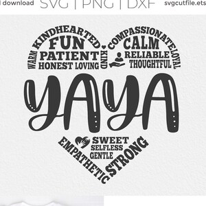 Yaya svg, grandma yaya svg, cute yaya gift, mother&#39;s day yaya, grandma svg, grandparent svg, grandmother, svg dxf png, yaya with heart words