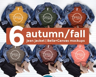 Bella Canvas 3001, Autumn mockup bundle, Autumn Mockups, jean jacket, Fall Shirt, october, cool weather mock up, cold weather high res jpg