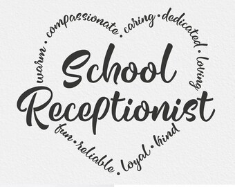 Schoolreceptionist svg, schoolsecretaris svg, kantoorassistent, personeel waardering svg, beheerder schoolbalie, administratief medewerker