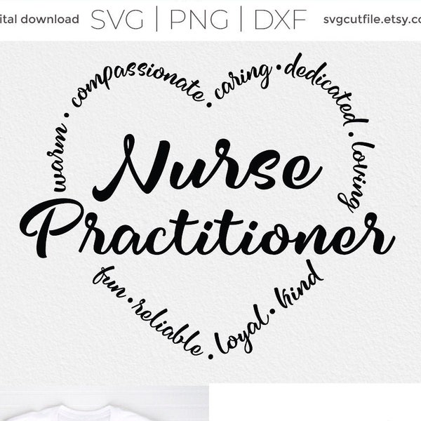 Nurse practitioner svg, np svg, nursing svg, nurse svg, nurse heart with text, health care worker svg, coworker, rn np-c, svg dxf png