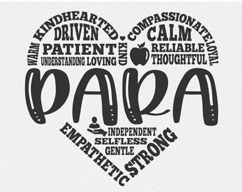 Para svg, paraprofessional svg, subway art, word cloud, word art, heart shape svg, teachers aide, Para life, gift idea svg dxf png, teacher