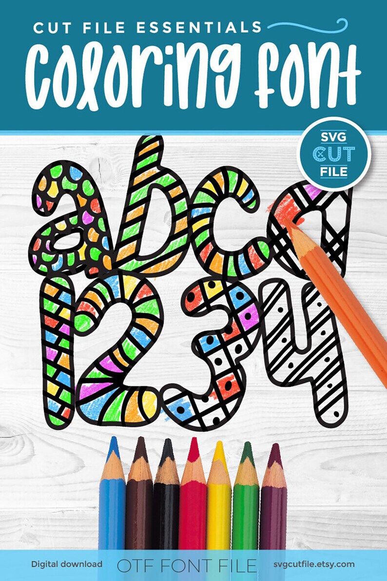 Coloring Book OTF, Coloring Book Font, Printable Font, Adult Coloring ...