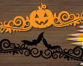 Halloween border svg, pumpkin swirl svg, decorative halloween divider, halloween frame svg, pumpkin frame svg, bat frame svg, spooky bat svg