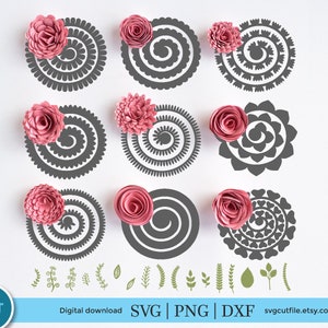 Rolled flower svg, rolled paper flowers svg, rolled rose svg, template, bundle, 3D felt fabric, foliage leaves svg file, rosette svg dxf png