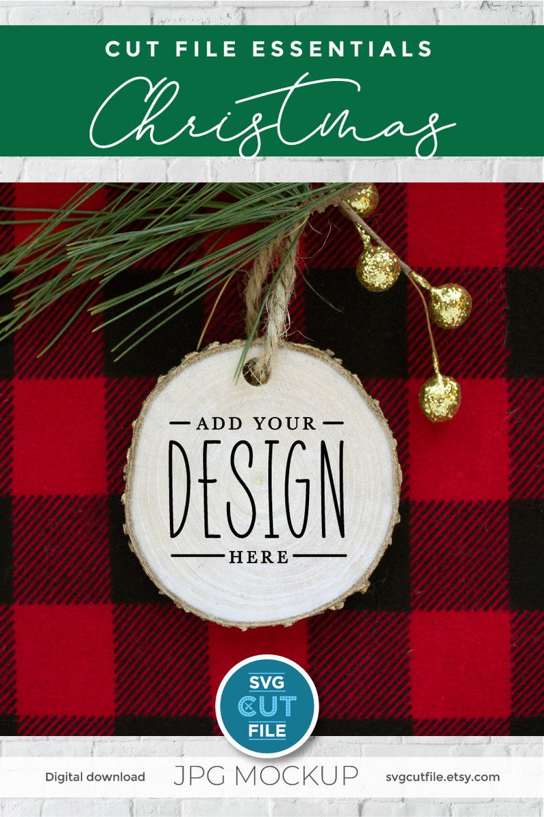 Download Round Wood Ornament Mockup Natural wood slice christmas | Etsy