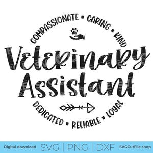 Veterinary assistant svg, vet assistant svg, vet asst svg, svg dxf png, paw prints, small animal vet tech, dog or cat svg file