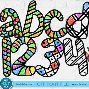 Libro para colorear OTF, fuente para libro para colorear, fuente imprimible, fuente para colorear para adultos, fuente manuscrita, fuente recortable, letras recortables, fuente instalable