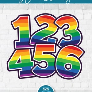 Regenbogen Zahlen svg, bunte Zahlen svg, Einhorn Geburtstagsnummer svg, Regenbogen Einhorn, gestreift svg, 1.2.3.4.,5.1 2 3 4 5