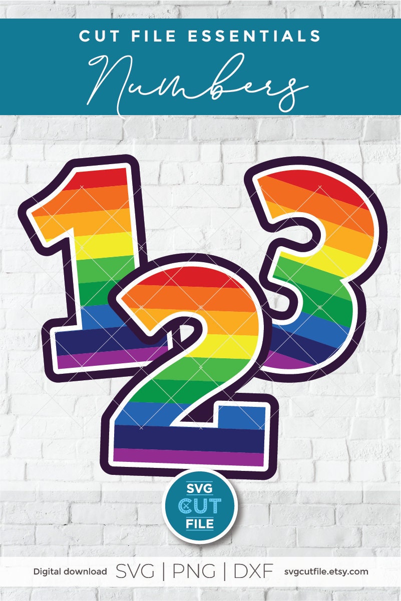 Download Rainbow numbers svg unicorn birthday number stripe png | Etsy