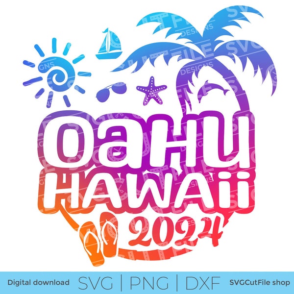 Oahu Hawaii SVG, vacances, 2024 svg, Hawaii PNG, png pour sublimation, voyage tropical en famille à Oahu, gravure, laser CNC, Cricut, svg dxf png