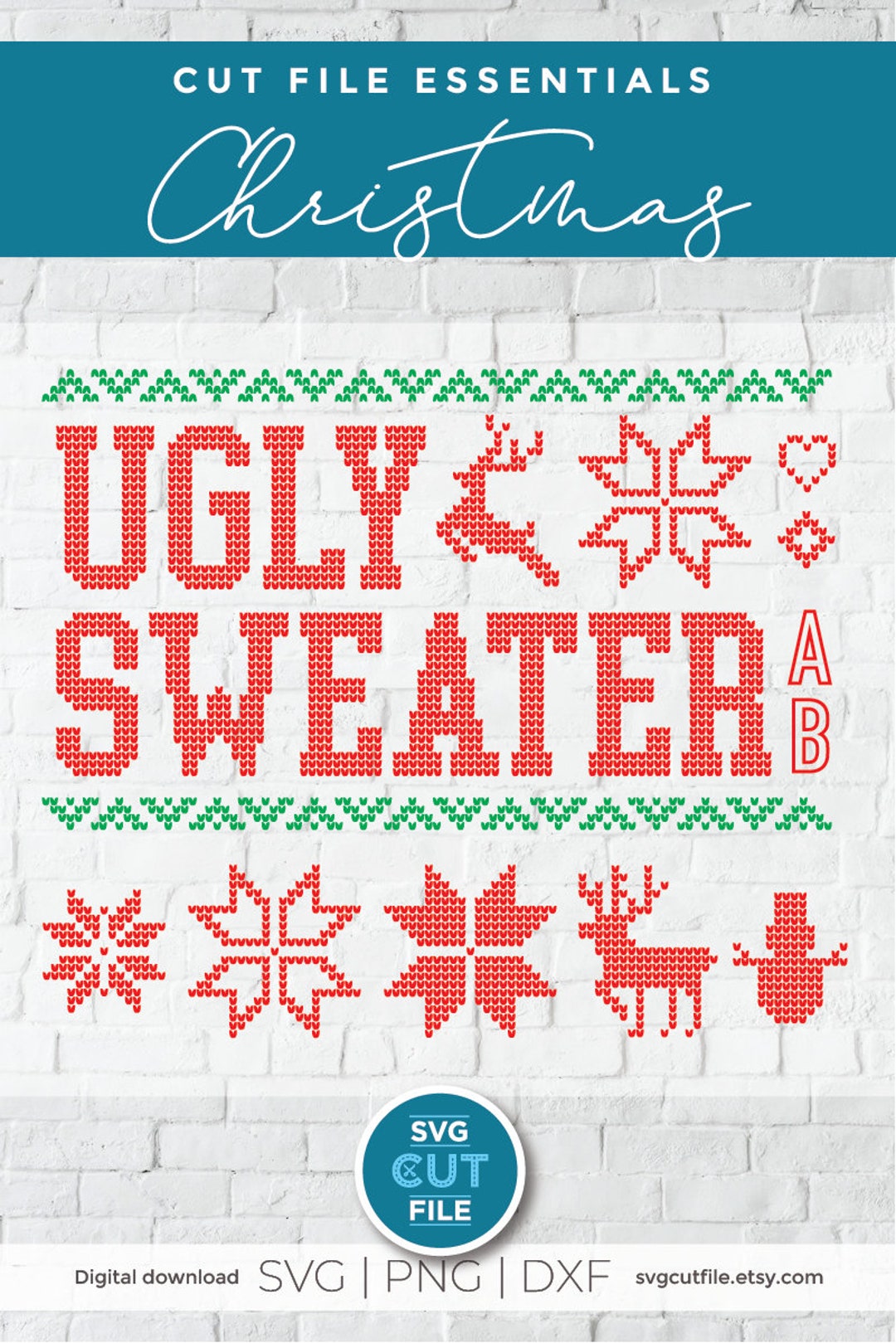 Ugly Christmas Sweater Font, OTF Installable Type, Cross Stitch Letters ...