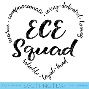ECE Squad svg, Early childhood educator svg, early childhood teacher, Prek Teacher, teacher, early learning, daycare, heart, crew team staff
