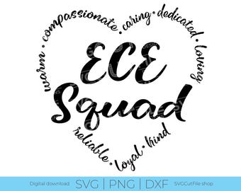 Svg de escuadrón ECE, Svg de educador de la primera infancia, maestro de la primera infancia, maestro de preescolar, maestro, aprendizaje temprano, guardería, corazón, personal del equipo de remo