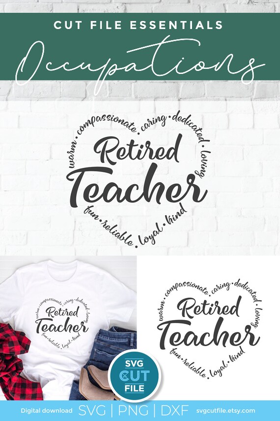 Retired teacher svg, retiring teacher svg, retirement gift svg, school svg, heart shape, teacher word art, high school, elementary, middle
