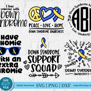 Down Syndrome svg bundle, down syndrome awareness, down syndrome, sunglasses, monogram, yellow and blue ribbon, peace love hope