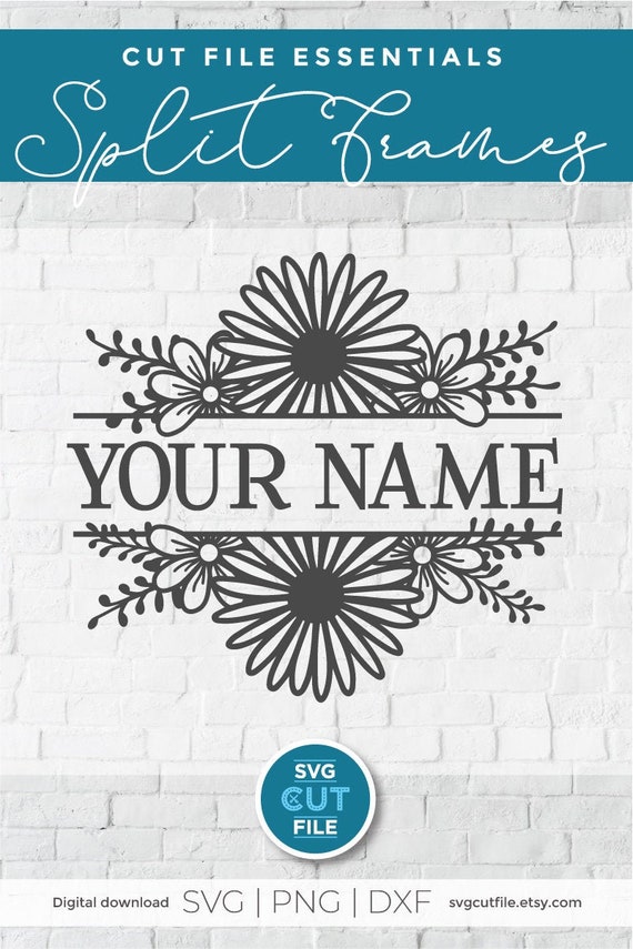 Sunflower split monogram svg, sunflower border svg, blank floral frame, split frame svg, floral name, Split sunflower svg, mailbox monogram