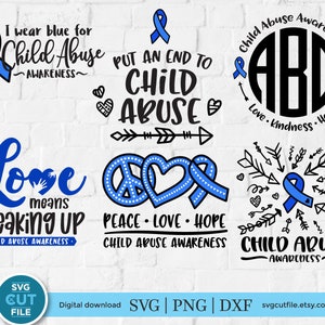 Kindesmissbrauch Sensibilisierungspaket, Bewusstsein für Kindesmissbrauch, Kindesmissbrauch, ich trage blau, Monogramm, blaues Band, Monat, Tag, Woche, Frieden, Liebe, Hoffnung, svg dxf