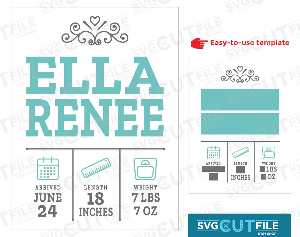 Birth svg Announcement svg boy girl baby svg birth stats | Etsy