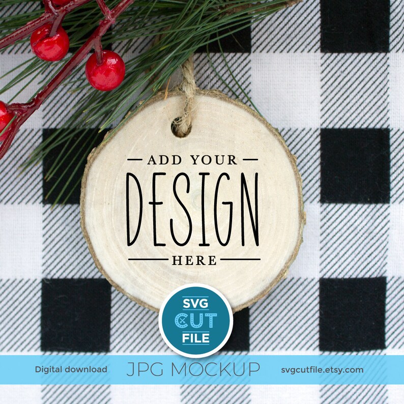 Download Round Wood Ornament Mockup Natural wood slice christmas | Etsy