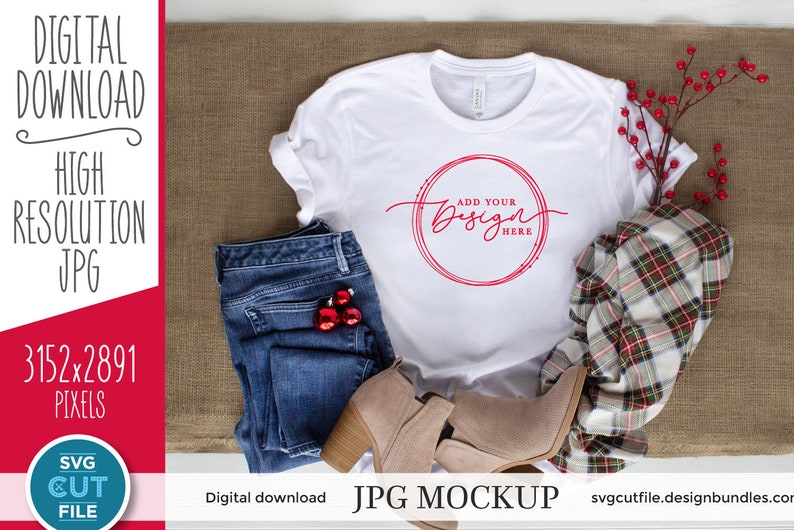 Download Mockup Bella Canvas 3001 plaid scarf mockup White Shirt | Etsy