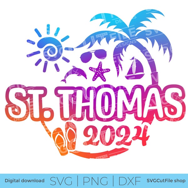 St. Thomas SVG, St. Thomas Vacation, 2024 svg, St. Thomas USVI, png for sublimation, Tropical Trip, Virgin Islands, Cricut, svg dxf png