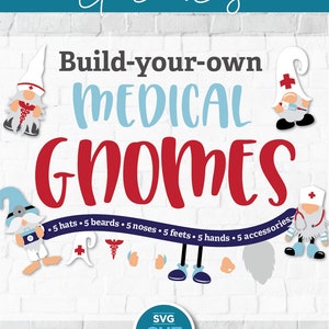 Gnome kit svg, Nurse gnome svg, doctor, medical gnomes svg, healthcare gnome svg, build your own, gnomes svg, gnome bundle svg, svg dxf png