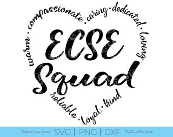 ECSE Squad svg, Early childhood special educator, early childhood teacher, Prek Teacher, SPED, dxf png, daycare, heart, crew team staff