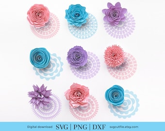 Zwinięty kwiat svg, zwinięte kwiaty papierowe svg, zwinięta róża, szablon, wiązka, filc 3D, liście liści, rozeta svg dxf png, quilled svg