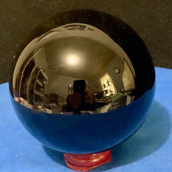 3" Black Obsidian Sphere from Jalisco Mexico with Display Stand