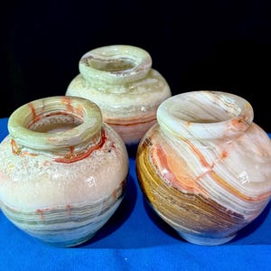 Banded Onyx Lathe Turned 3" Pots Trio