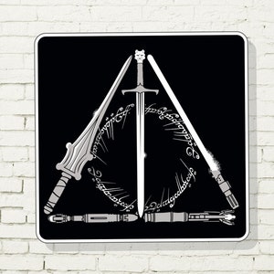 Sticker: Nerd Weapons, Deathly Hallows, Sonic Screwdriver, Anakin Skywalker&#39;s Lightsaber, The One Ring, Long Claw Sword, The Power Sword.